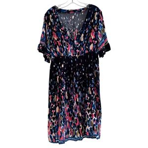 Abstract Print Dress V-Neck Empire Waist Short Sleeve‎ Casual